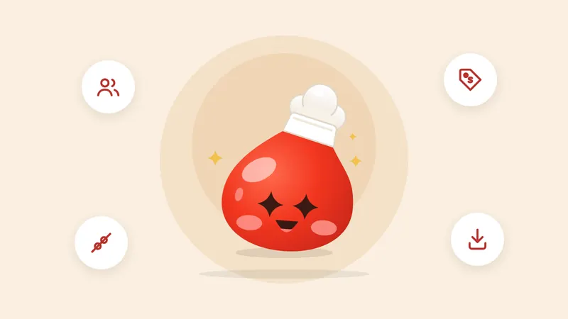 Smiling Saucy surrounded by icons for a team, costs, appetizers and an exported quote